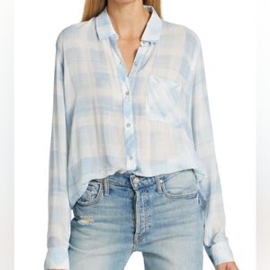 Rails Josephine Plaid Long Sleeve Button Up Lightweight Sheer Shirt Size Small